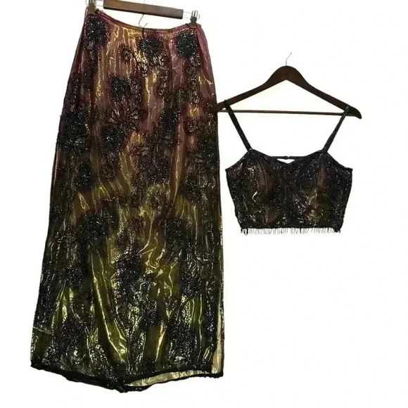 Je Matadi Dresses & Skirts - Y2K Je Matadi 100% Silk Beaded Ombré Mermaid Skirt And Halter Top Size Small